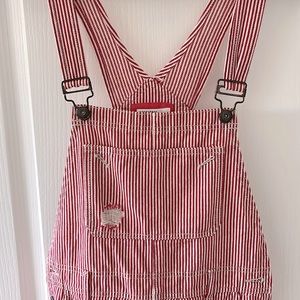 F21 Denim Striped Overalls